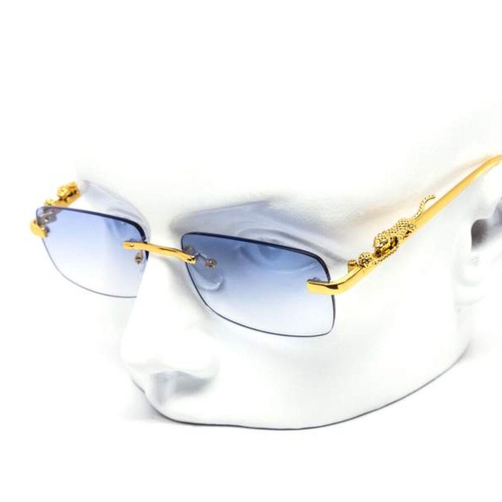 Men Sunglasses Hip Hop Gold Blue Lens Marble Arms Fashion Retro Shades Lentes